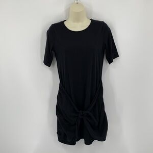 Michael Stars front faux wrap belt dress black knit mini short sleeve Small